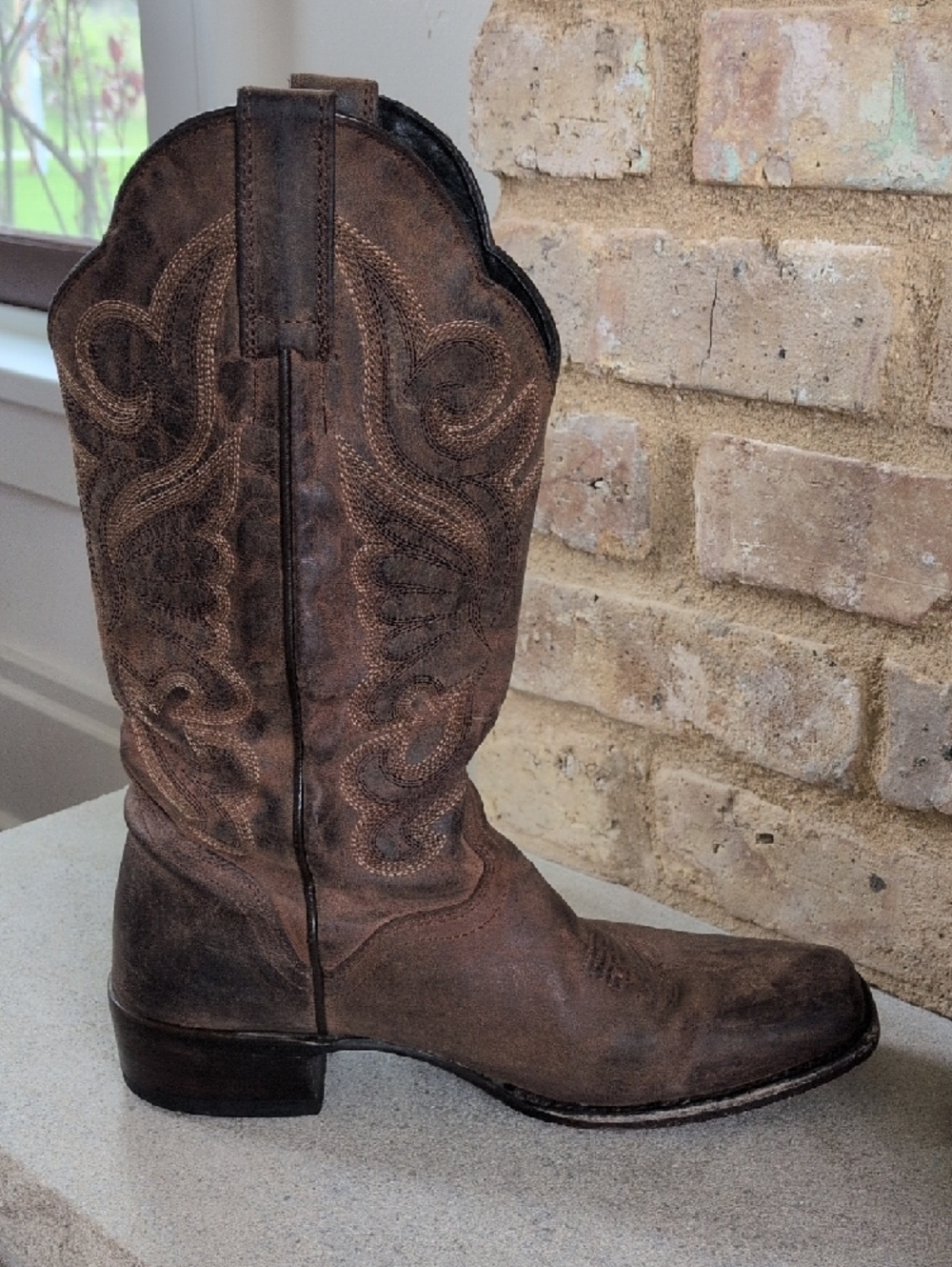 JB DILLON I Brown Leather Snip Toe Embroidered Cowgirl Western Cowboy Boots, 8.5 - Picture 13 of 16